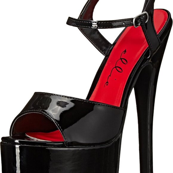 Women's Faux Patent Leather Platform Sandal 2-Piece Rubber Sole Heel Size 8 - Picture 1 of 8